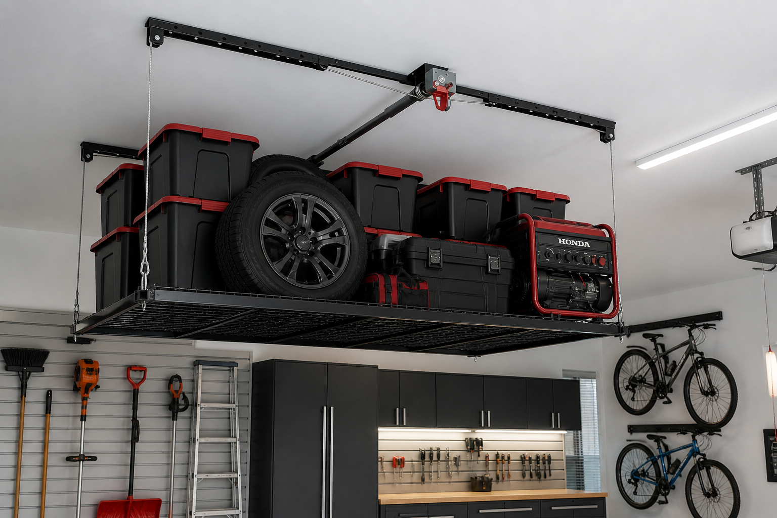 Overhead ceiling storage system